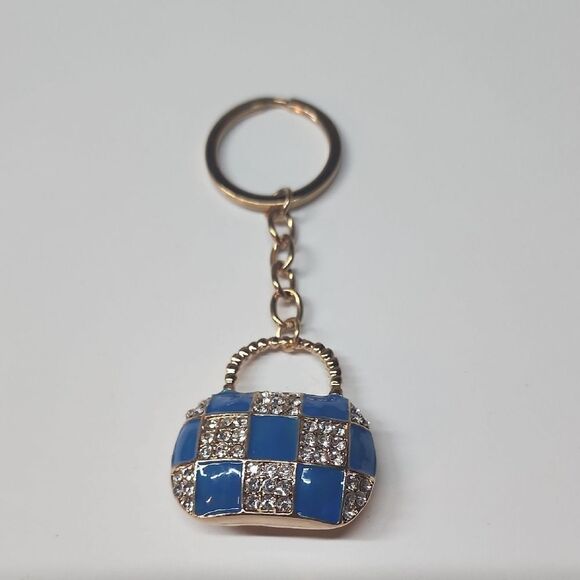 Blue and Gold Checkered Keychain - Picture 1 of 9